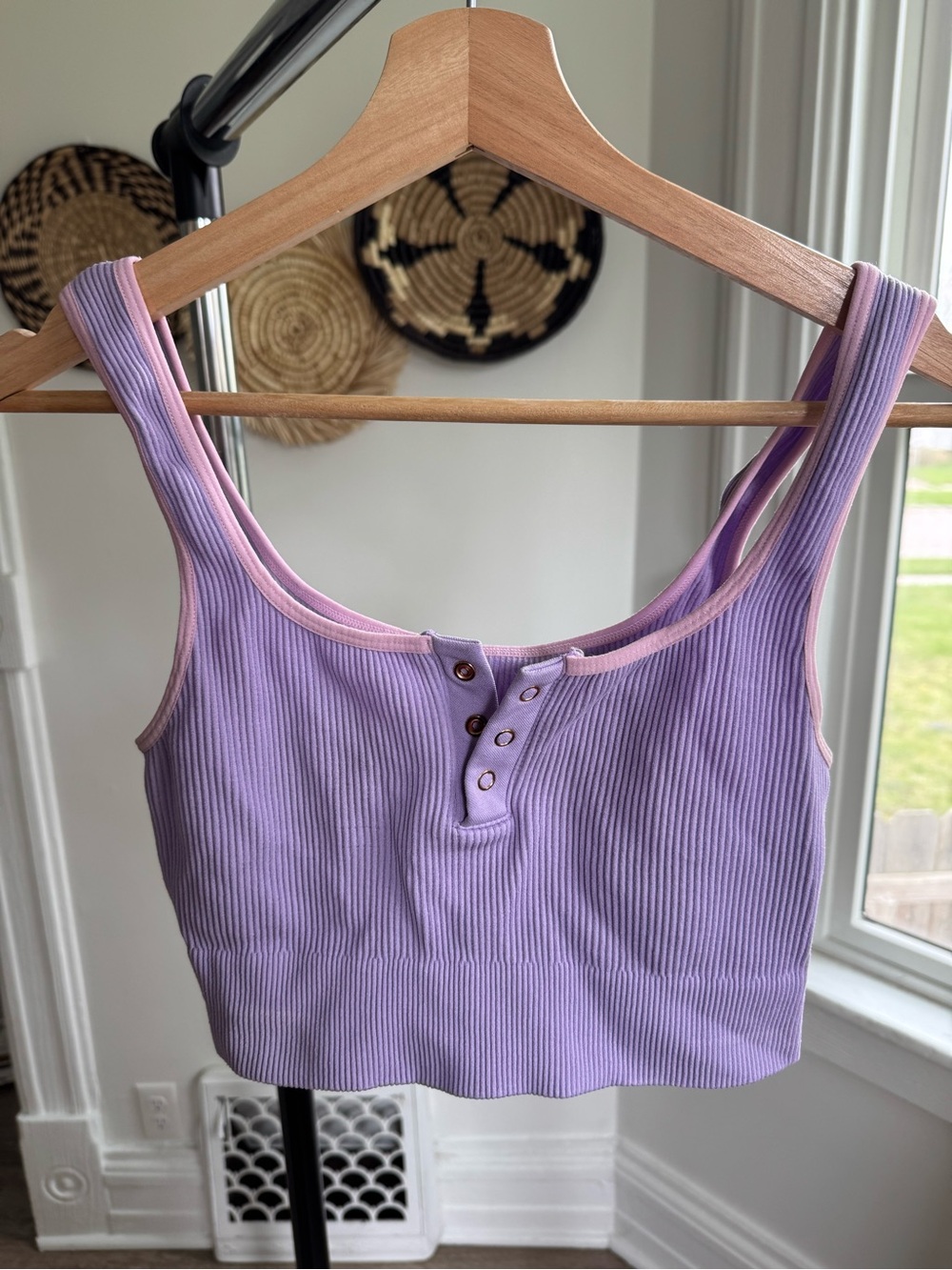Nursing The Little Milk Bar Ribbed Lavender Tank Crop Top with Button Front